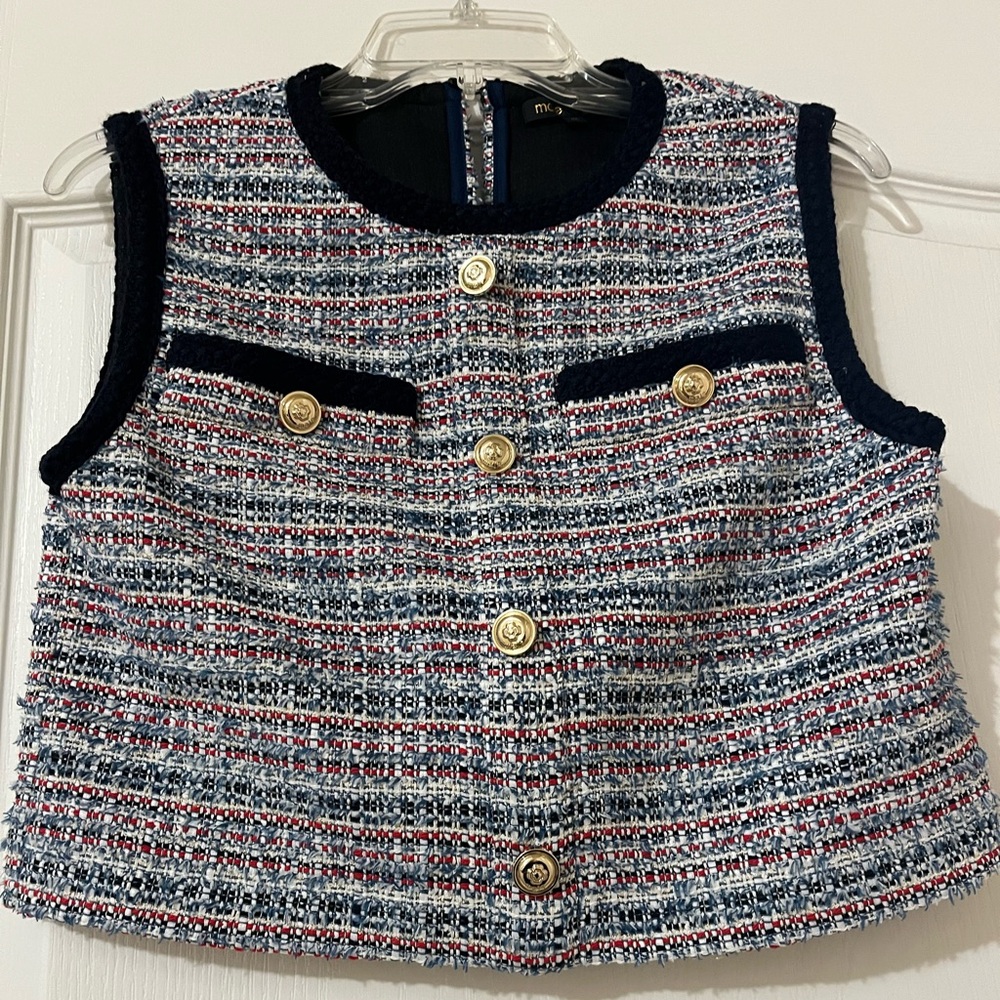 Maje Tweed Crop Top with Gold Buttons - Picture 4 of 6